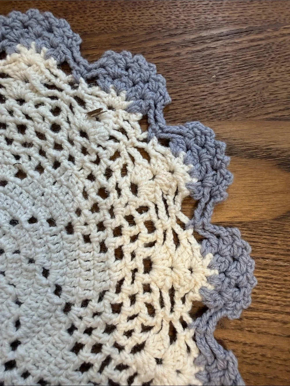 Source Unknown Crochet Doily in Cream with Lavender Edge